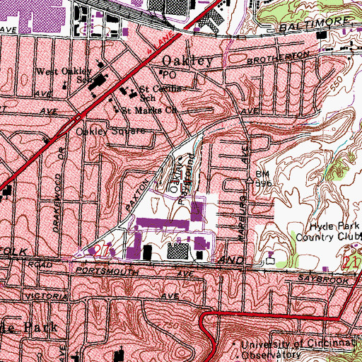 Topographic Map of Oakley Playground, OH