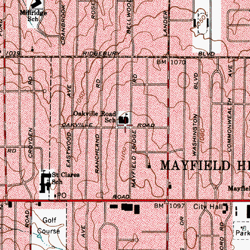 Topographic Map of Oakville Road School, OH