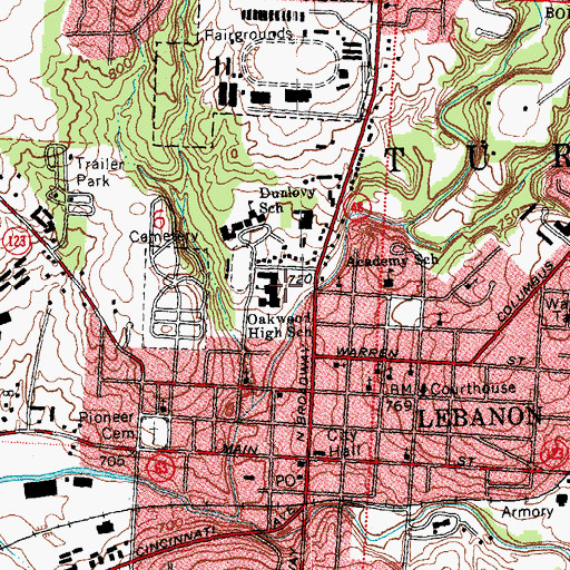 Topographic Map of Oakwood High School, OH