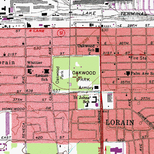 Topographic Map of Oakwood Park, OH