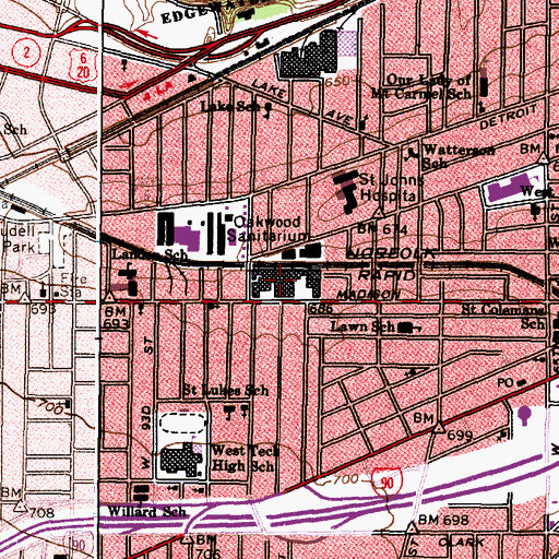 Topographic Map of Oakwood Sanitarium, OH