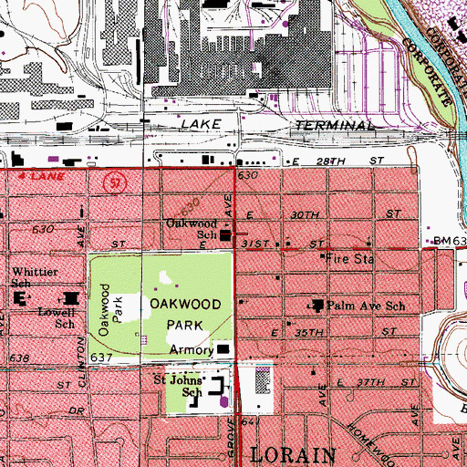 Topographic Map of Oakwood School, OH