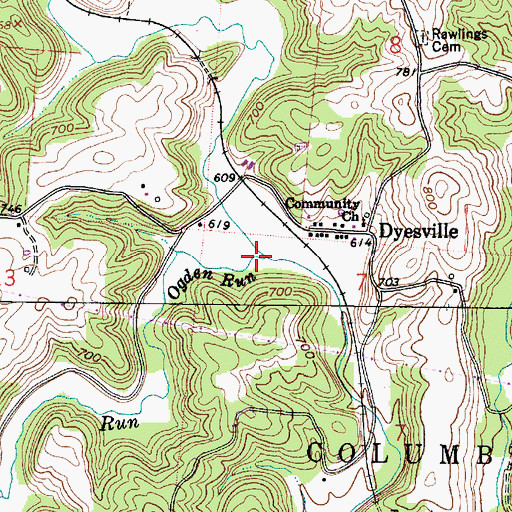 Topographic Map of Ogden Run, OH