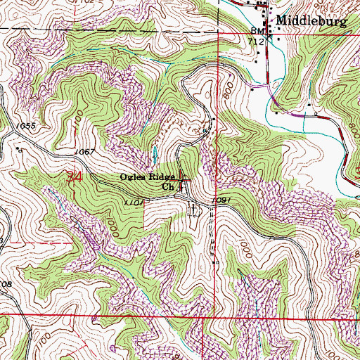 Topographic Map of Ogles Ridge Church, OH
