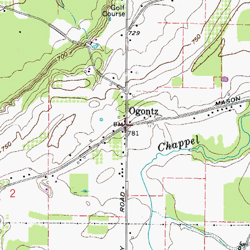 Topographic Map of Ogontz, OH