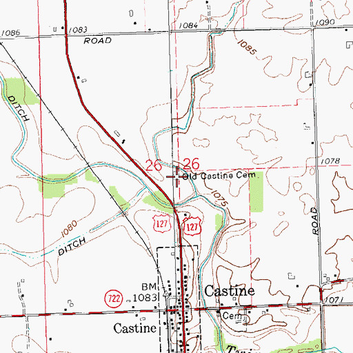 Topographic Map of Old Castine Cemetery, OH