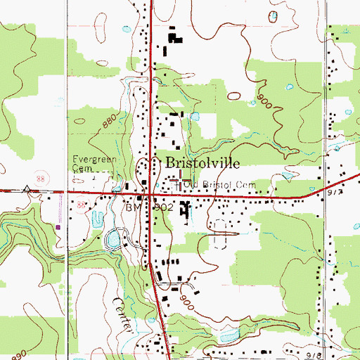 Topographic Map of Old Bristol Cemetery, OH