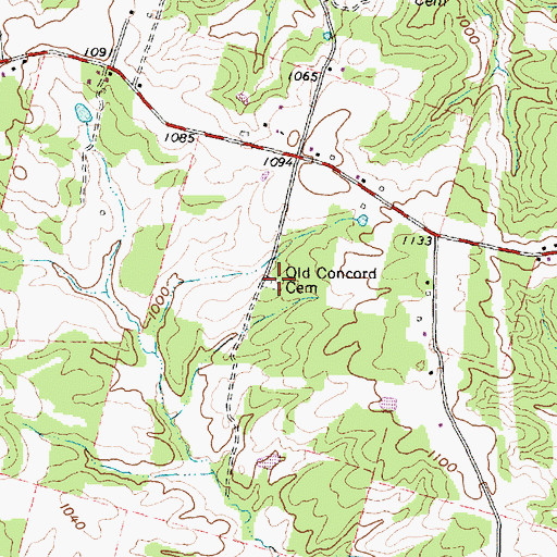 Topographic Map of Old Concord Cemetery, OH