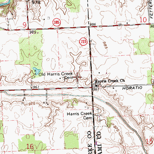 Topographic Map of Old Harris Creek Cemetery, OH