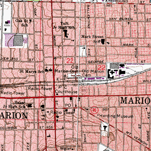 Topographic Map of Old Marion Cemetery, OH