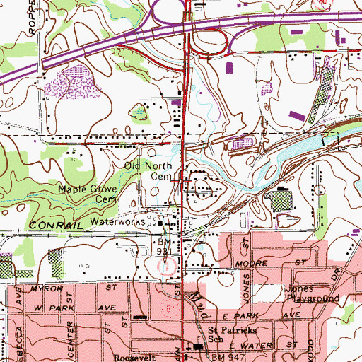 Topographic Map of Old North Cemetery, OH