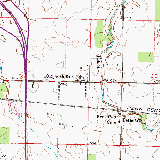 Topographic Map of Old Rock Run Cemetery, OH