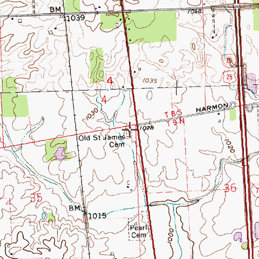Topographic Map of Old Saint James Cemetery, OH