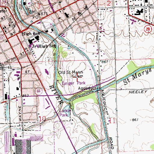 Topographic Map of Old Saint Marys Cemetery, OH