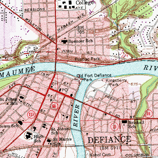 Topographic Map of Oldfort Defiance Park, OH