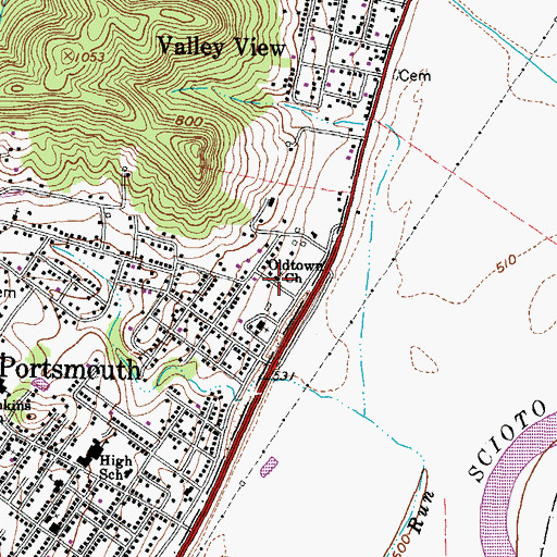 Topographic Map of Oldtown Church, OH