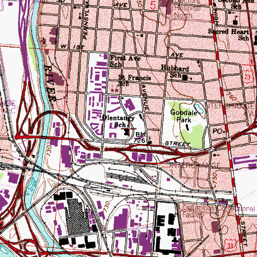 Topographic Map of Olentangy School, OH