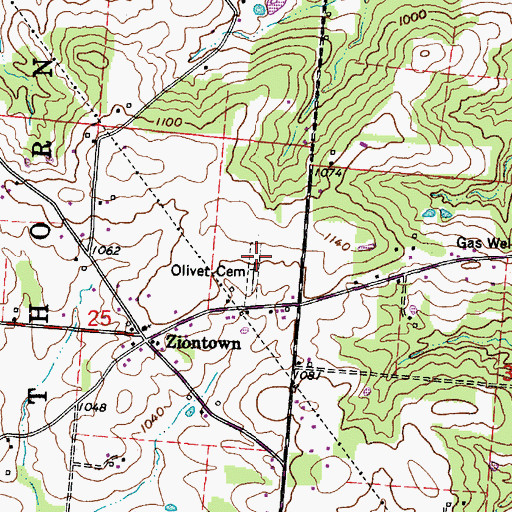 Topographic Map of Olivet Cemetery, OH