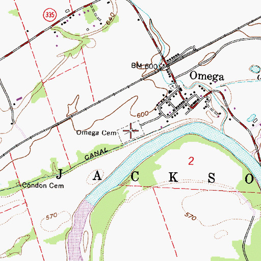 Topographic Map of Omega Cemetery, OH