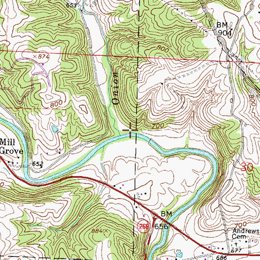 Topographic Map of Onion Run, OH