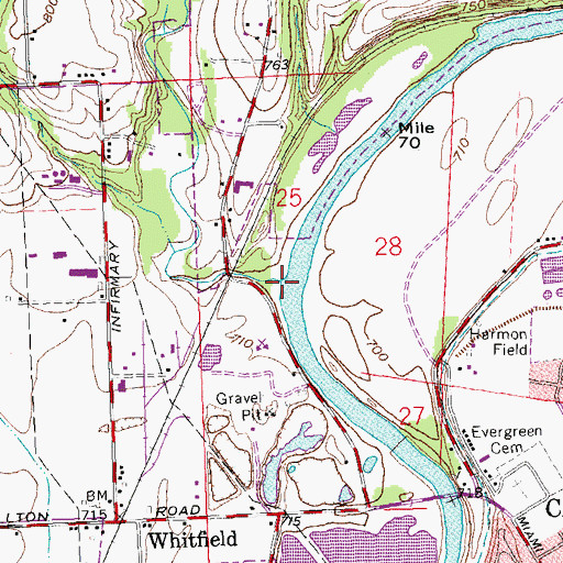 Topographic Map of Opossum Creek, OH