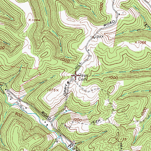 Topographic Map of Oppy Cemetery, OH