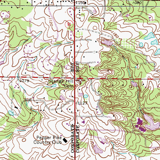 Topographic Map of Orange Hill Cemetery, OH