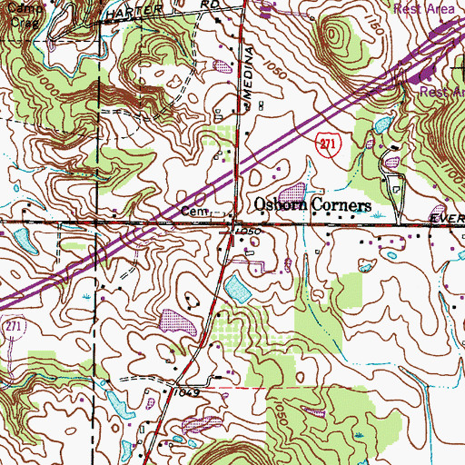 Topographic Map of Osborn Corners, OH