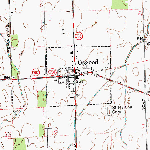 Topographic Map of Osgood, OH