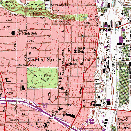 Topographic Map of Osteopathic Hospital (historical), OH