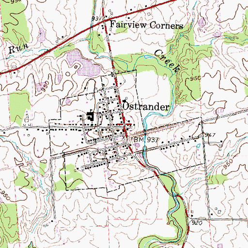 Topographic Map of Ostrander, OH