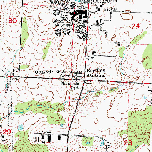 Topographic Map of Otterbein-Shaker Cemetery, OH