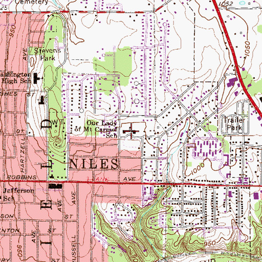 Topographic Map of Our Lady of Mount Carmel School, OH