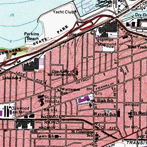 Topographic Map of Our Lady of Mount Carmel School, OH