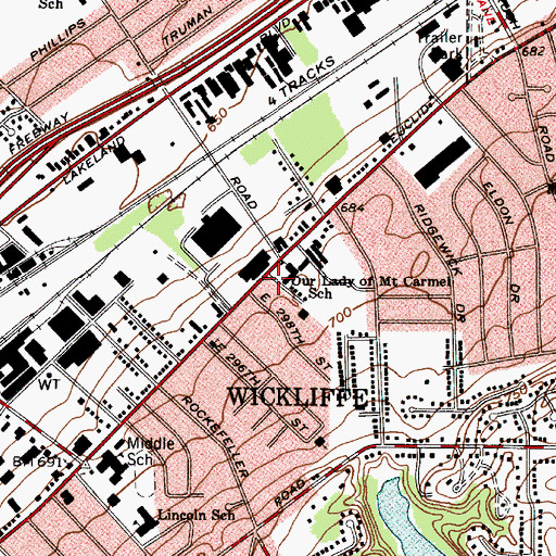 Topographic Map of Our Lady of Mount Carmel School, OH