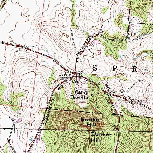 Topographic Map of Overly Chapel, OH
