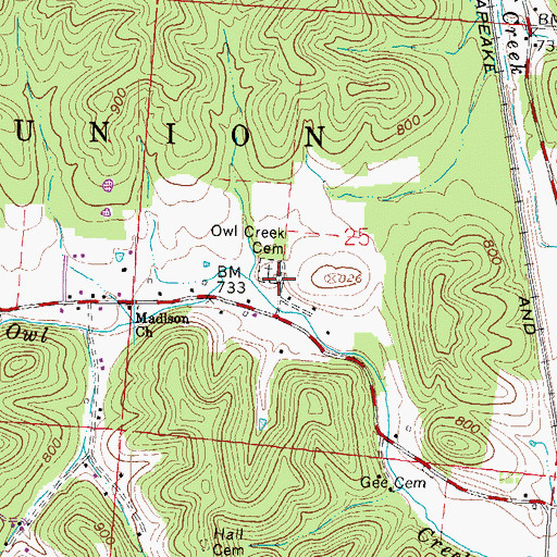 Topographic Map of Owl Creek Cemetery, OH