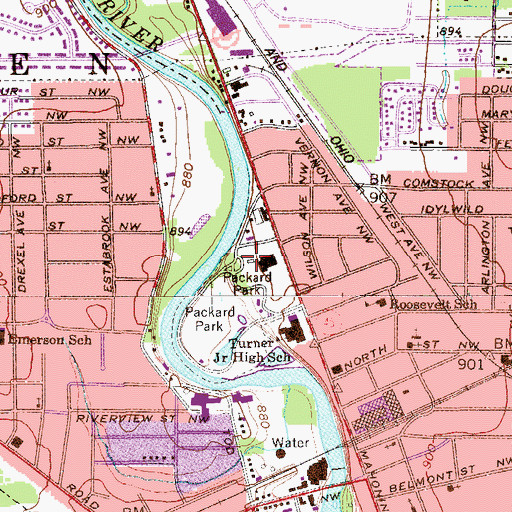 Topographic Map of Packard Park, OH