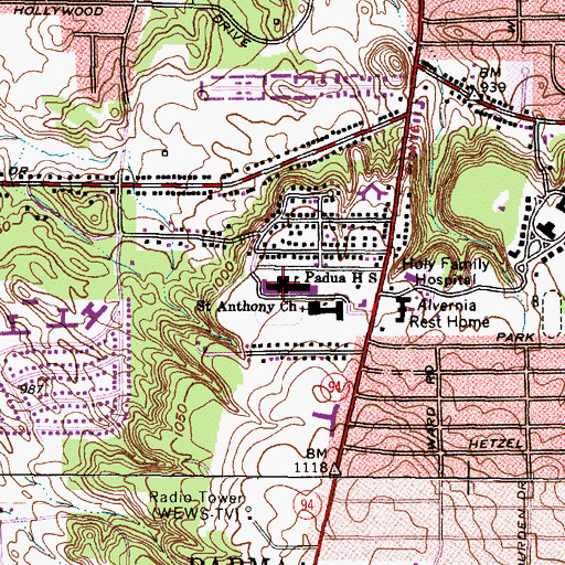 Topographic Map of Padua Franciscan High School, OH