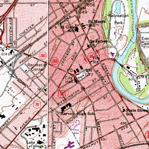 Topographic Map of Painesville, OH