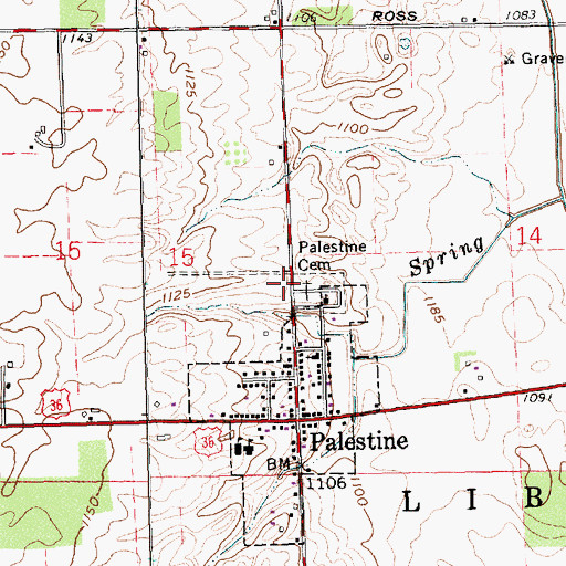 Topographic Map of Palestine Cemetery, OH