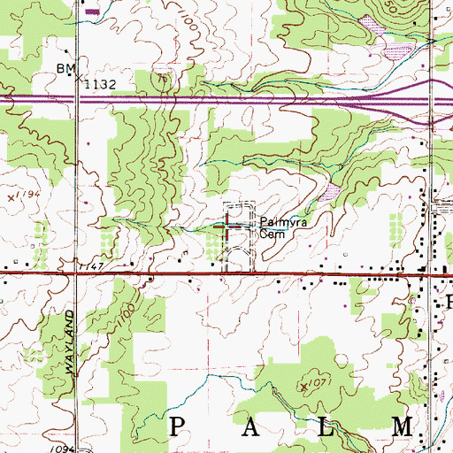 Topographic Map of Palmyra Cemetery, OH
