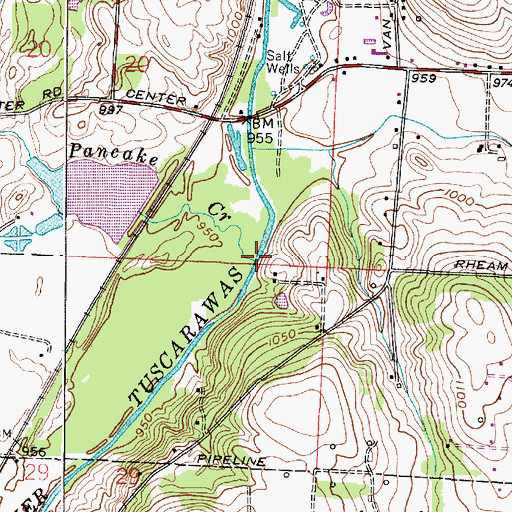 Topographic Map of Pancake Creek, OH