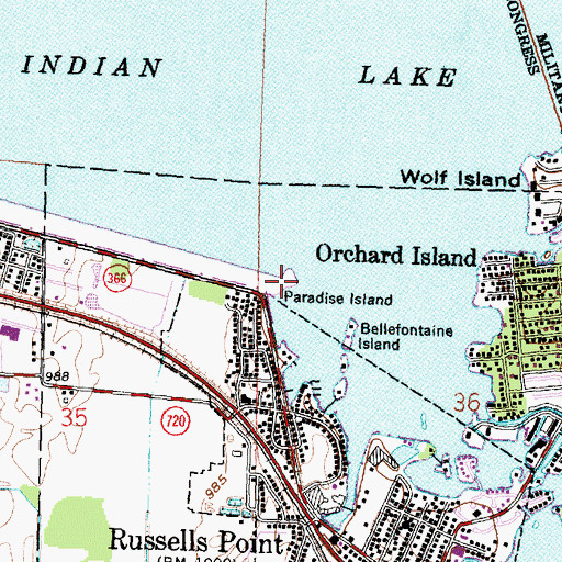 Topographic Map of Paradise Island, OH