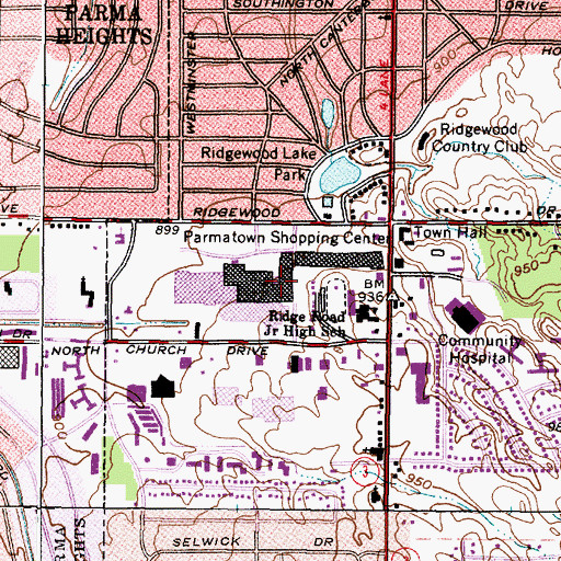 Topographic Map of Parmatown Shopping Center, OH