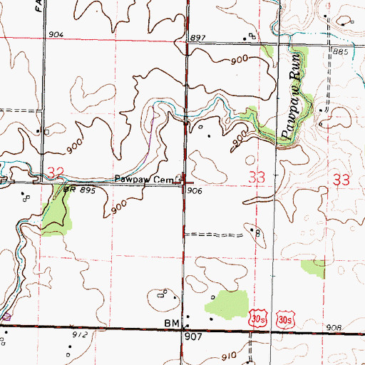 Topographic Map of Pawpaw Cemetery, OH
