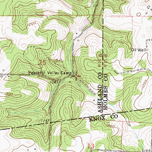 Topographic Map of Peaceful Valley Camp, OH
