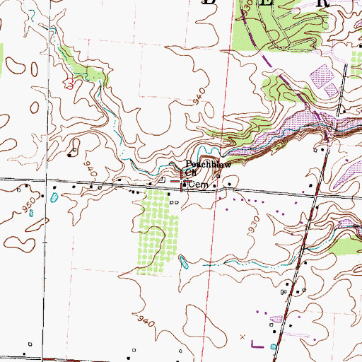 Topographic Map of Peachblow Church, OH