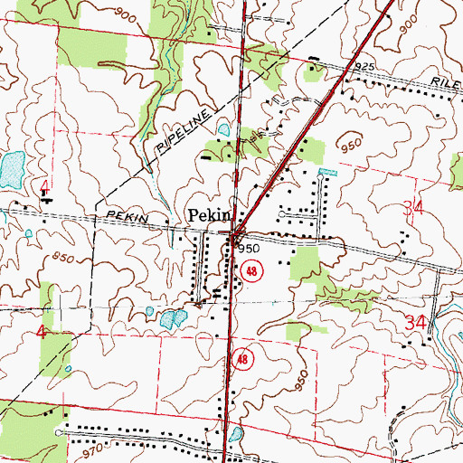 Topographic Map of Pekin, OH