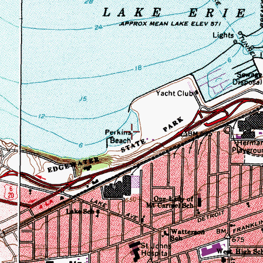 Topographic Map of Perkins Beach, OH